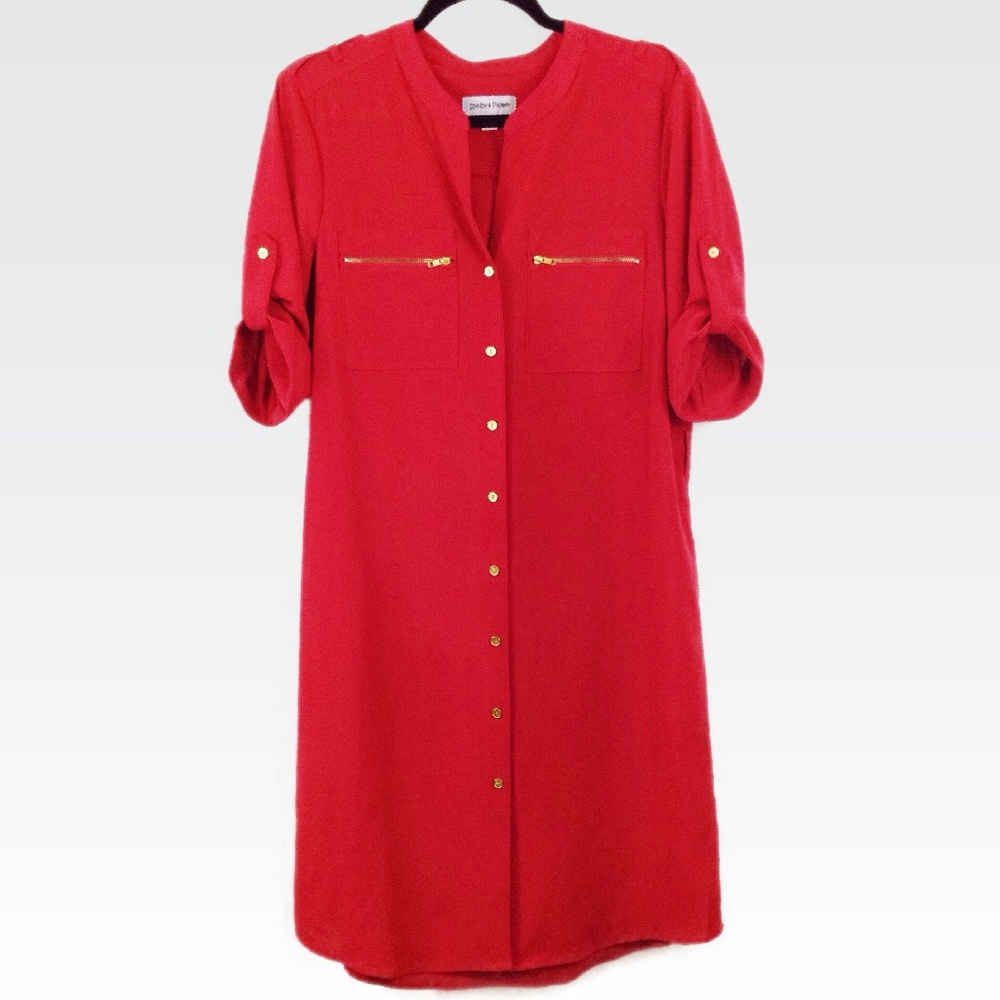 Shelby & Palmer | 10 | Red & Gold Midi Shirt Dress
